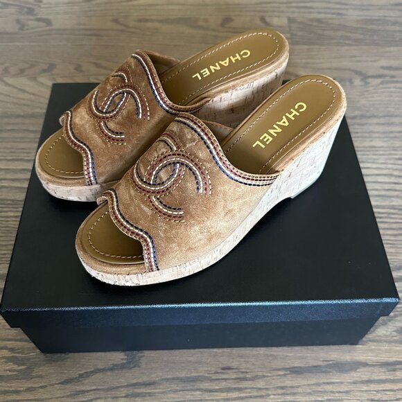 Chanel Interlocking Suede Cork Wedge - Picture 1 of 4